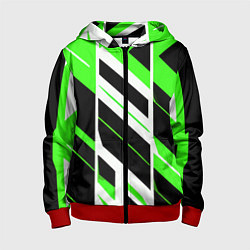 Детская толстовка на молнии Black and green stripes on a white background