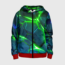 Детская толстовка на молнии Неоновые яркие зеленые разломленные плиты со свето