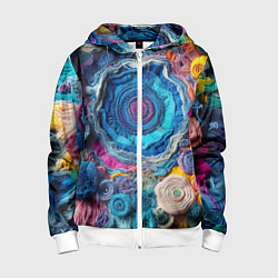 Толстовка на молнии детская Вязаные цветы - пэчворк, цвет: 3D-белый