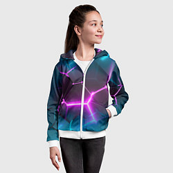 Толстовка на молнии детская Голубые и розовые неоновые плиты в разломе, цвет: 3D-белый — фото 2