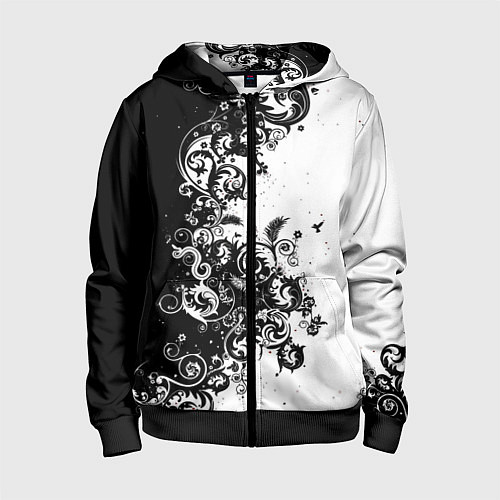 Детская толстовка на молнии Чёрно белый стильный узор / 3D-Черный – фото 1