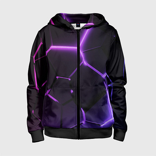 Детская толстовка на молнии Темные фиолетовые неоновые плиты в разломе / 3D-Черный – фото 1