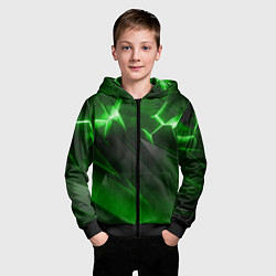 Толстовка на молнии детская Яркая зеленая объемная абстракция, цвет: 3D-черный — фото 2