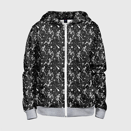 Детская толстовка на молнии Скетч с изображением скелетов на черном фоне / 3D-Меланж – фото 1