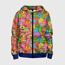 Толстовка на молнии детская Мультяшные монстрики орнамент, цвет: 3D-синий