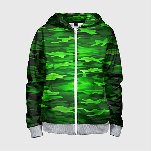 Детская толстовка на молнии Зелёные водоросли-камуфляж / 3D-Меланж – фото 1