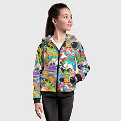 Толстовка на молнии детская Разноцветные мультяшные персонажи, цвет: 3D-черный — фото 2