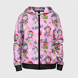 Толстовка на молнии детская Мультяшные единороги, цвет: 3D-черный