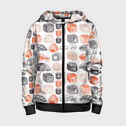Толстовка на молнии детская Орнамент суши паттерн, цвет: 3D-черный