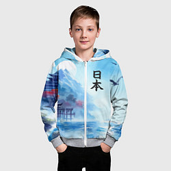 Толстовка на молнии детская Японский морской пейзаж - нейроарт, цвет: 3D-меланж — фото 2