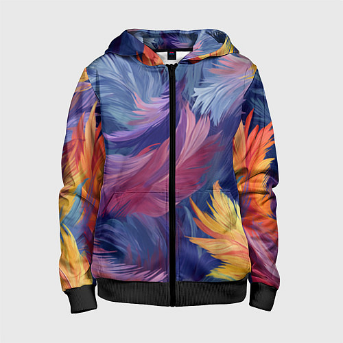 Детская толстовка на молнии Радужные перья / 3D-Черный – фото 1