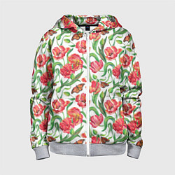 Детская толстовка на молнии Красные тюльпаны