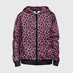 Детская толстовка на молнии Шкура леопарда в черно розовую текстуру