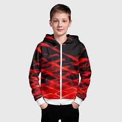 Толстовка на молнии детская Красные абстрактные полосы на чёрном фоне, цвет: 3D-белый — фото 2
