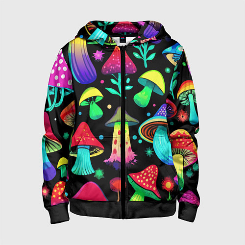 Детская толстовка на молнии Биолюминесцентные кислотные грибы / 3D-Черный – фото 1