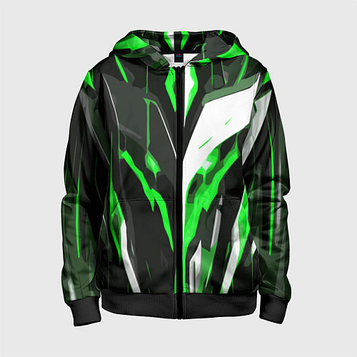 Детская толстовка на молнии Зелёно-белая абстракция и чёрный фон / 3D-Черный – фото 1