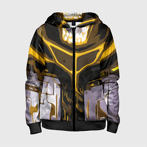 Детская толстовка на молнии Yellow stripes on a black and white background / 3D-Черный – фото 1