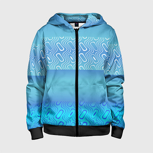 Детская толстовка на молнии Синие и белые волны / 3D-Черный – фото 1