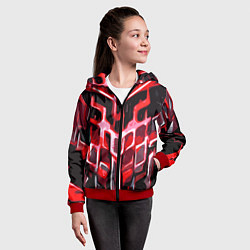 Толстовка на молнии детская Абстрактные красные линии на чёрном фоне, цвет: 3D-красный — фото 2