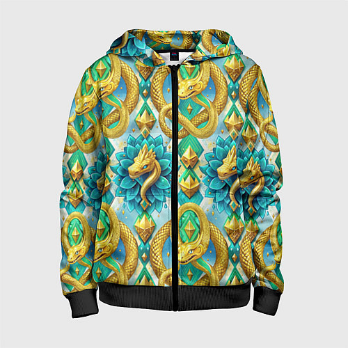 Детская толстовка на молнии Золотистые змеи и цветы / 3D-Черный – фото 1