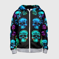 Детская толстовка на молнии Neon skulls - ai art pattern
