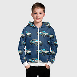 Толстовка на молнии детская Тесла киберпанк паттерн с машинками, цвет: 3D-белый — фото 2