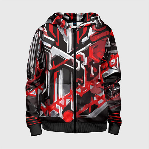 Детская толстовка на молнии Красно-белая агрессивная абстракция на чёрном фоне / 3D-Черный – фото 1