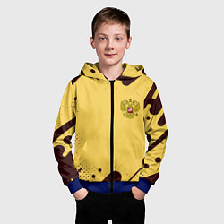 Толстовка на молнии детская Герб РФ текстура ретро, цвет: 3D-синий — фото 2