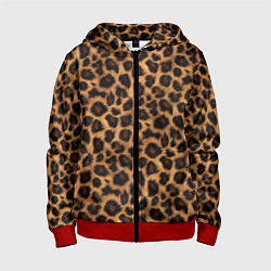 Толстовка на молнии детская Гладкая шерстка леопарда, цвет: 3D-красный