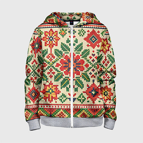 Детская толстовка на молнии Славянский узор и орнамент / 3D-Меланж – фото 1