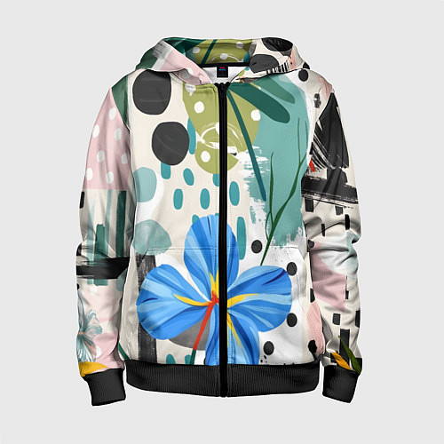 Детская толстовка на молнии Цветы горошек абстракция / 3D-Черный – фото 1