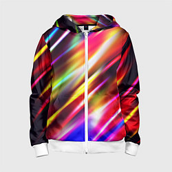 Толстовка на молнии детская Неоновая абстракция линии, цвет: 3D-белый