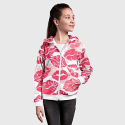 Толстовка на молнии детская Романтический отпечаток помады игривый макияж, цвет: 3D-белый — фото 2