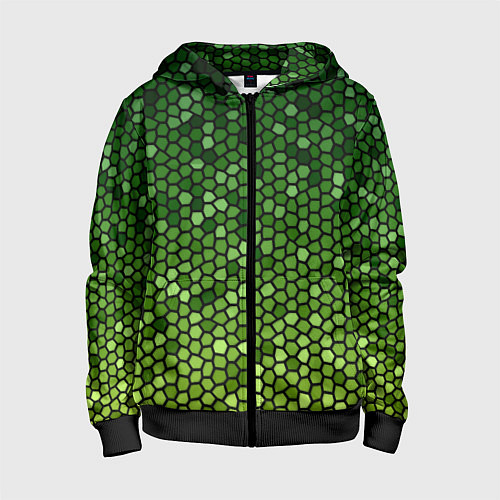 Детская толстовка на молнии Мозаика под зеленую змею / 3D-Черный – фото 1