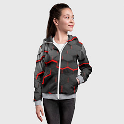 Толстовка на молнии детская Соты с красной подсветкой, цвет: 3D-меланж — фото 2