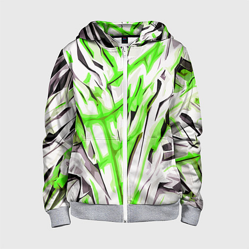 Детская толстовка на молнии Чёрно-зелёная агрессивная абстракция на белом фоне / 3D-Меланж – фото 1