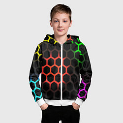 Толстовка на молнии детская Hexagon neon, цвет: 3D-белый — фото 2