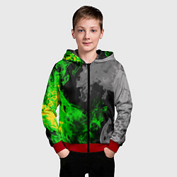 Толстовка на молнии детская Зелёный и чёрный огонь, цвет: 3D-красный — фото 2