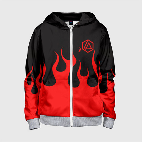 Детская толстовка на молнии Linkin park logo fire / 3D-Меланж – фото 1