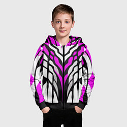 Толстовка на молнии детская Агрессивные чёрно-розовые полосы на белом фоне, цвет: 3D-черный — фото 2