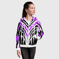 Толстовка на молнии детская Агрессивные фиолетово-белые полосы на чёрном фоне, цвет: 3D-белый — фото 2