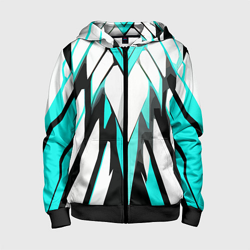 Детская толстовка на молнии Агрессивные чёрно-голубые полосы на белом фоне / 3D-Черный – фото 1
