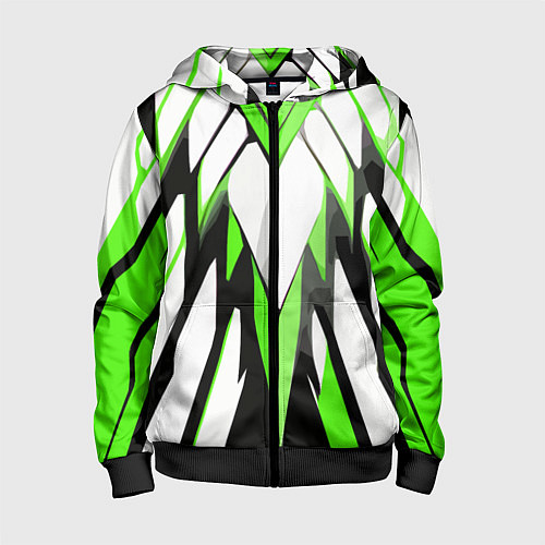 Детская толстовка на молнии Агрессивные чёрно-зелёные полосы на белом фоне / 3D-Черный – фото 1