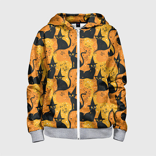 Детская толстовка на молнии Кошки в шляпах - паттерн / 3D-Меланж – фото 1
