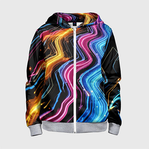 Детская толстовка на молнии Неоновые полосы - нейроарт / 3D-Меланж – фото 1