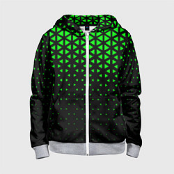 Детская толстовка на молнии Геометрический градиент - чёрно-зелёный