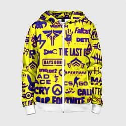 Детская толстовка на молнии Логотипы игр на жёлтом