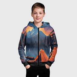 Толстовка на молнии детская Палатка на берегу озера, цвет: 3D-черный — фото 2