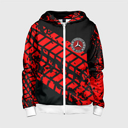 Толстовка на молнии детская Mercedes следы от шин, цвет: 3D-белый