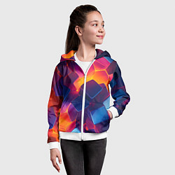 Толстовка на молнии детская Неоновая геометрическая текстура, цвет: 3D-белый — фото 2